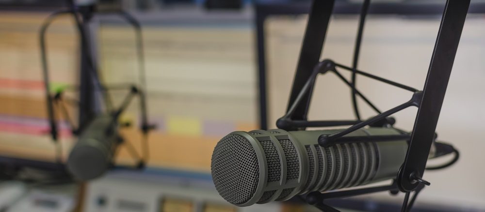 professional microphone in radio studio