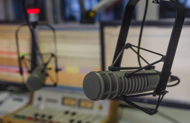 professional microphone in radio studio