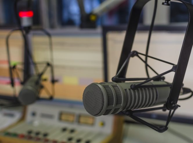 professional microphone in radio studio