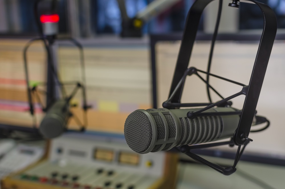 professional microphone in radio studio